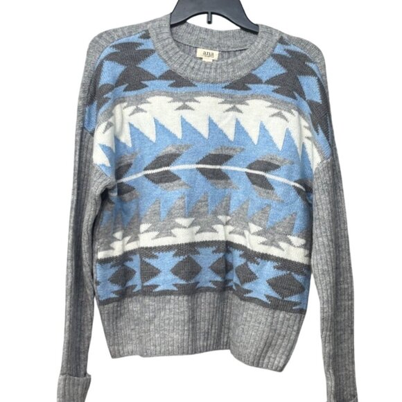 a.n.a. Women’s Nordic Pattern Crew Neck, Mixed Stitch sweater, Blue/Gray Sz. L - Picture 3 of 12